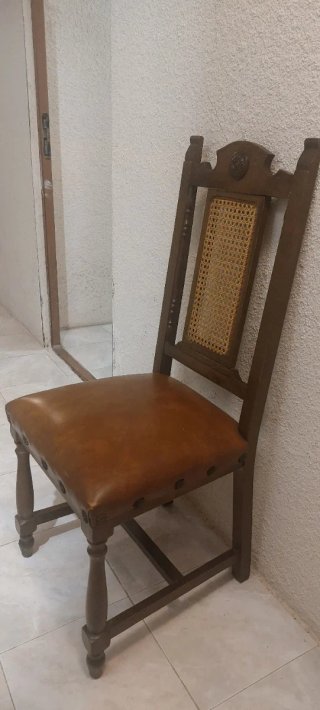 4 Sillas Comedor Madera Cuero Y Rattan