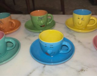 Juego 6 Tazas Café Cerámica Caritas Divertidas