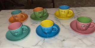 Juego 6 Tazas Café Cerámica Caritas Divertidas