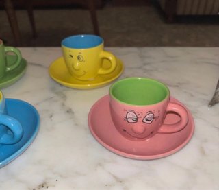 Juego 6 Tazas Café Cerámica Caritas Divertidas