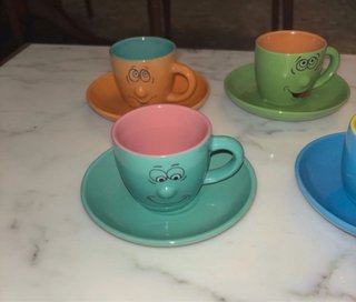 Juego 6 Tazas Café Cerámica Caritas Divertidas