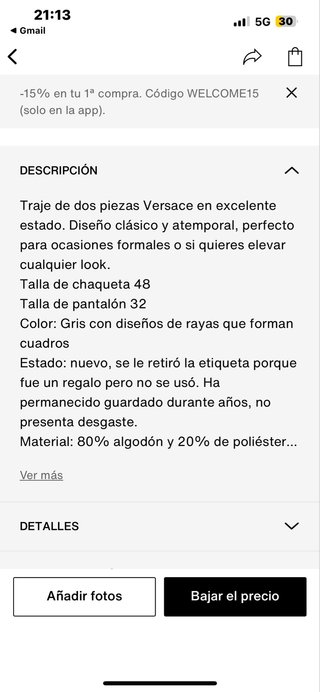 Traje Versace Gris Hombre