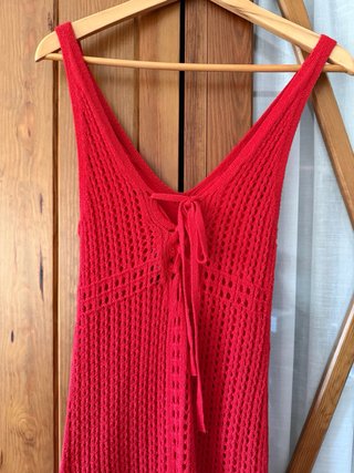 Vestido rojo crochet largo. Talla XS.