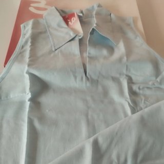 Pijama corto azul algodón y lino nuevo