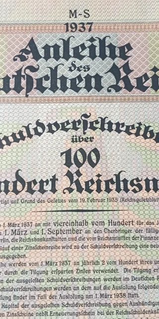 Bono de guerra Alemania nazi 1937 – 100 Reichsmark