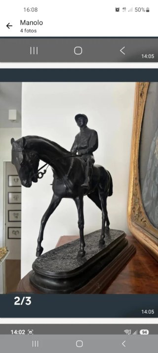 Figura Bronce Caballo y Jinete Antigua Grande