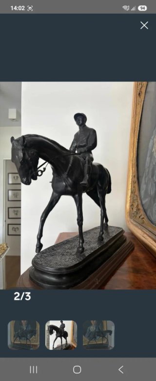 Figura Bronce Caballo y Jinete Antigua Grande