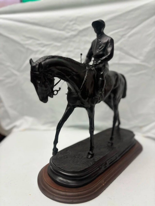 Figura Bronce Caballo y Jinete Antigua Grande