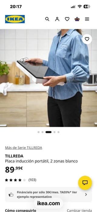 Placa Inducción Portátil IKEA TILLREDA 2 Zonas