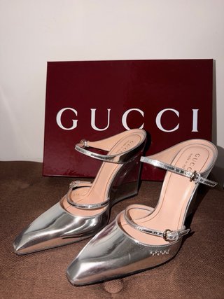 Sandali Gucci tacco a zeppa argento