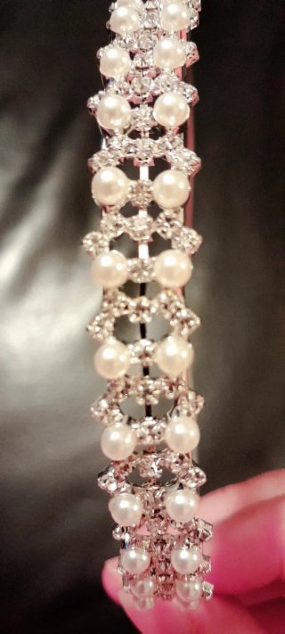 Diadema Novia Perlas y Strass Plateado