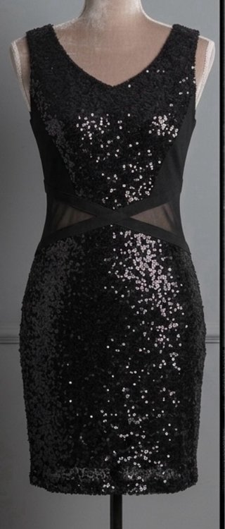 Abito di sera corto paillettes nero con dettagli