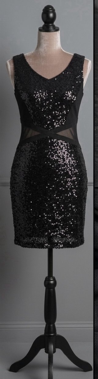 Abito di sera corto paillettes nero con dettagli