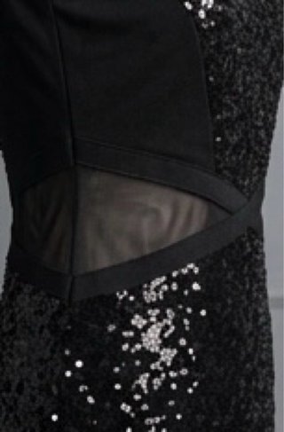 Abito di sera corto paillettes nero con dettagli