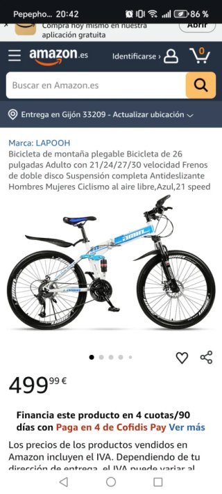 Bicicleta Plegable Montaña Blanca y Azul