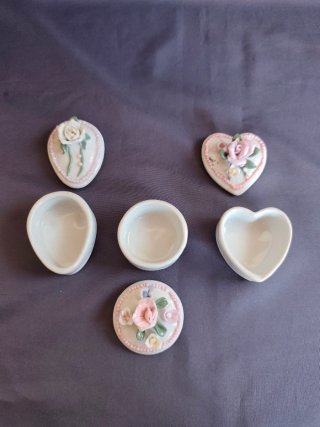 3 Cajitas Porcelana Flores Rosas