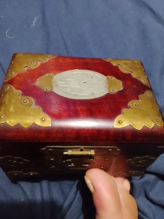 Caja joyero antigua china madera y jade
