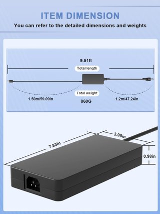 SLRIOYS Cargador 240W 20V 12A MSI Punta Cuadrada