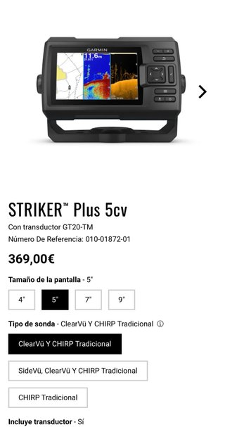 Sonda Garmin STRIKER Plus 5cv + transductor GT20M
