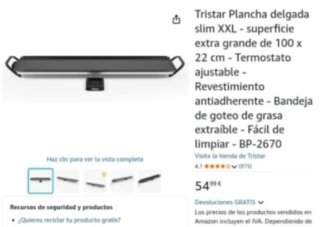 Plancha de cocina Tristar BP-2670 Slim XXL A ESTRE