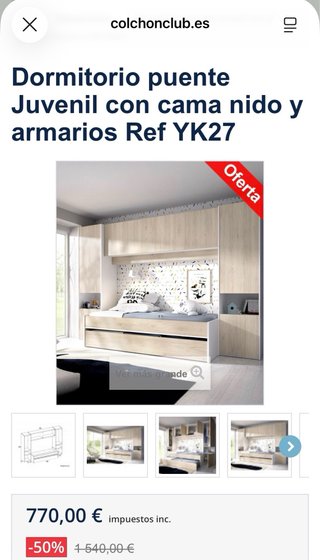 Dormitorio juvenil completo cn cama nido y armario