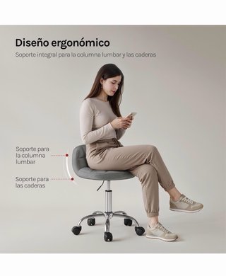 Taburete Oficina Tocador Terciopelo Gris