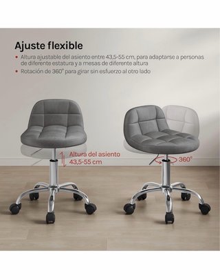 Taburete Oficina Tocador Terciopelo Gris