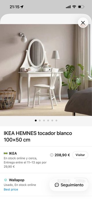 Tocador blanco con espejo y 3 cajones