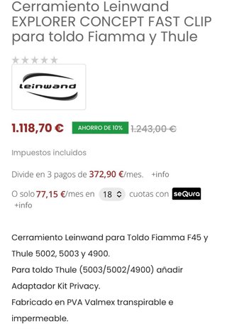 Cerramiento Toldo Fiamma y Thule Fast Clip 400