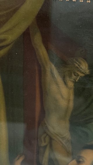 Cuadro de punto de cruz religioso antiguo