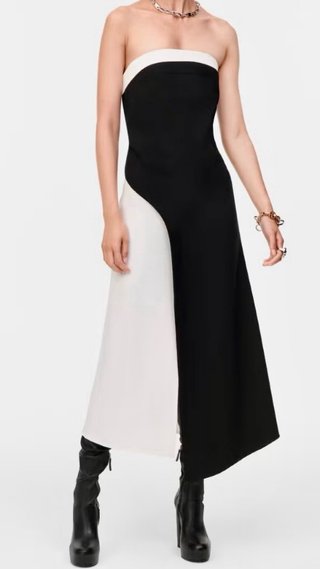 Vestido Midi Palabra de Honor Bicolor Zara