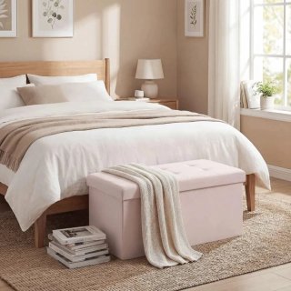 Baúl de almacenaje rosa y beige