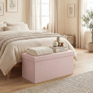 Baúl de almacenaje rosa y beige