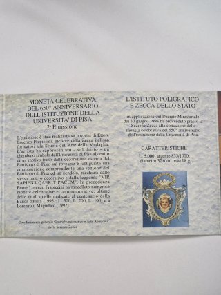 Moneta 5000 Lire Italia 1993 Argento