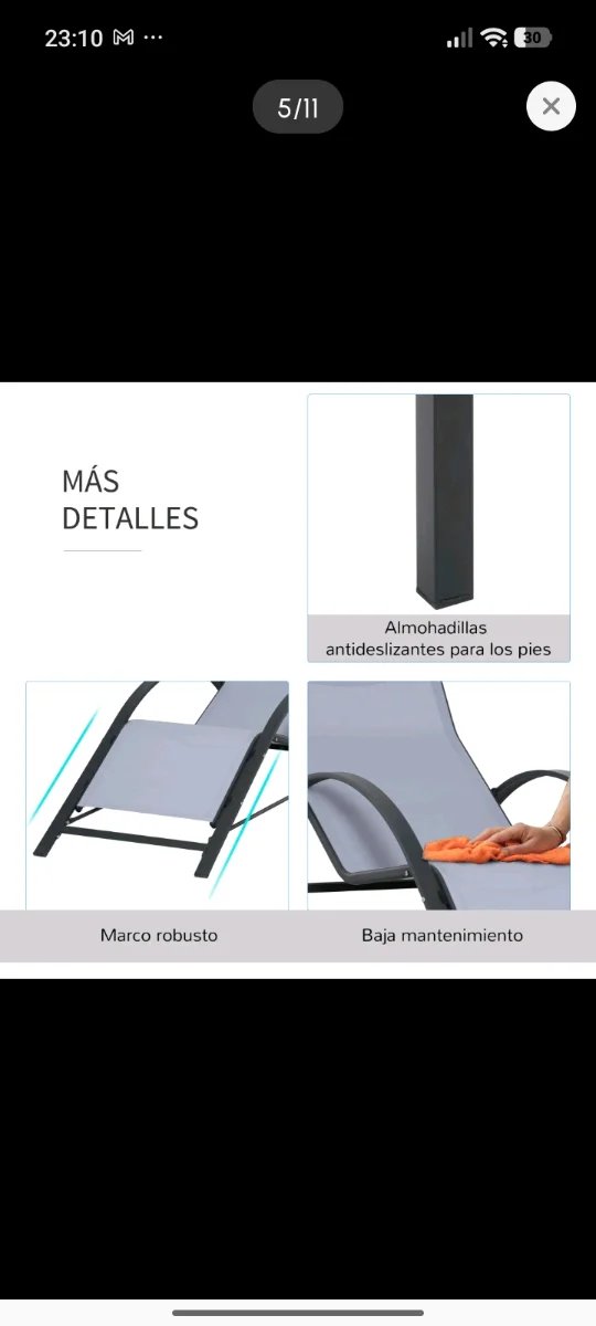 2 Tumbonas de jardín y mesita- COLOR GRIS