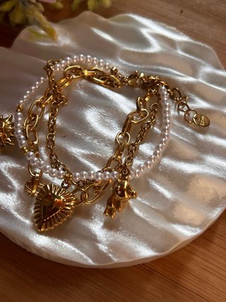 Braccialetto Acciaio con Charms Cuore Sole Orso
