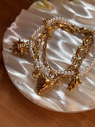 Braccialetto Acciaio con Charms Cuore Sole Orso