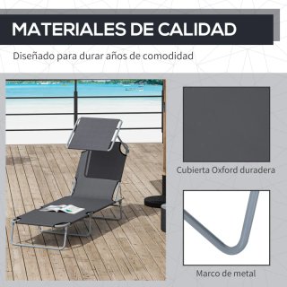 Tumbona plegable con toldo gris