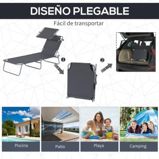 Tumbona plegable con toldo gris