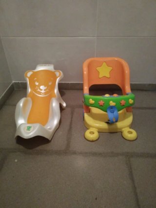 Asiento Bañera Bebé Oso y Carrito Juguete