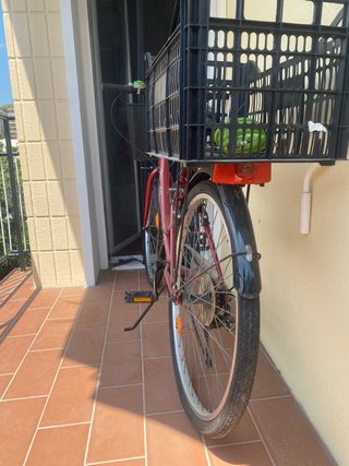 Bicicleta de paseo roja con cesta