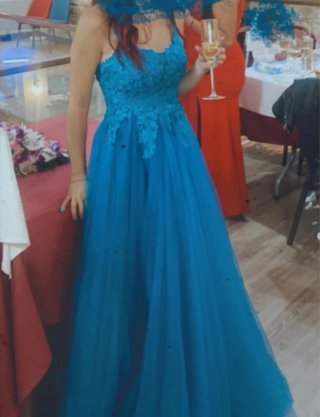 Vestido fiesta azul turquesa