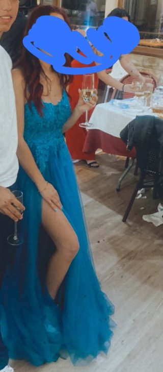 Vestido fiesta azul turquesa