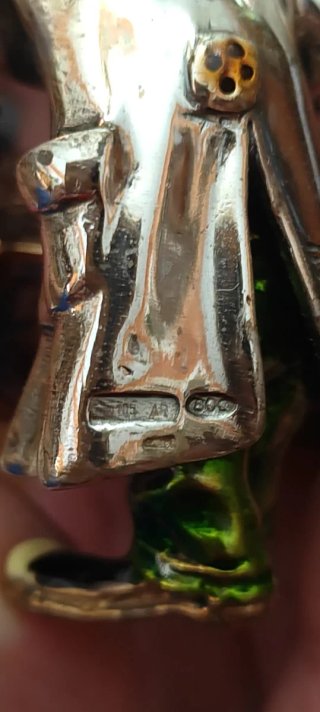 Scultura Viaggiatore Argento 800 Smaltato firmata