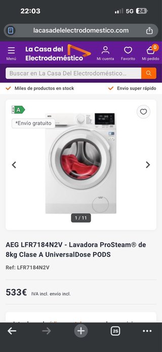 Lavadora AEG 8kg Exposición