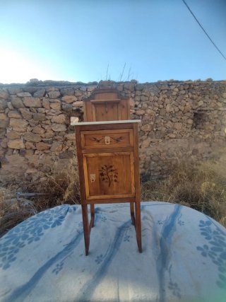 Mesita Noche Antigua Madera y Mármol
