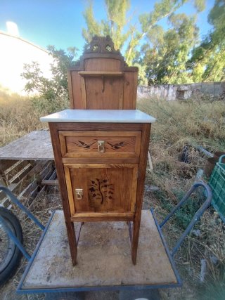 Mesita Noche Antigua Madera y Mármol
