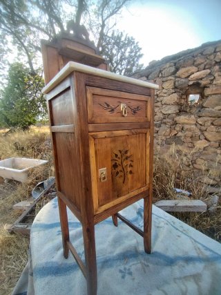Mesita Noche Antigua Madera y Mármol