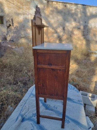 Mesita Noche Antigua Madera y Mármol