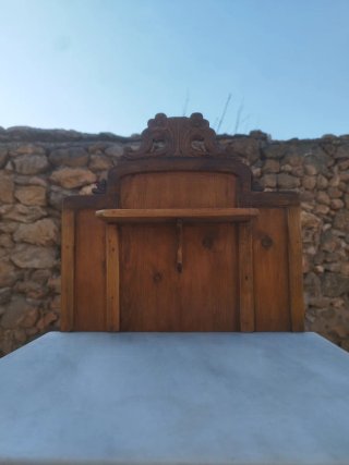 Mesita Noche Antigua Madera y Mármol